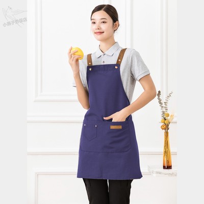 围裙定制logo印字奶茶店厨房防水防油餐饮花店女工作围腰挂肩H型