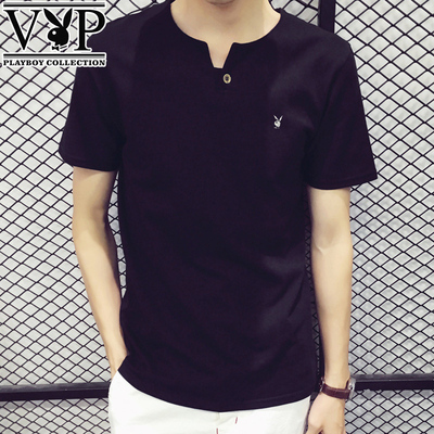Playboy mùa hè ngắn tay t-shirt nam Hàn Quốc phiên bản của xu hướng của bông nam từ bi màu rắn POLO áo V-Cổ đáy áo Áo phông ngắn