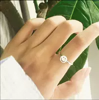 S925 sterling bạc nhẫn nhẫn nữ Nhật Bản và Hàn Quốc tính khí ngọt ngào nhẫn cười mở nhẫn điều chỉnh nữ trang sức bạc nhẫn vàng trắng