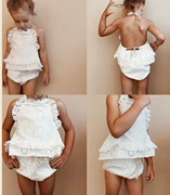 19 mùa hè mới quần áo trẻ em cô gái bé bông thêu thêu dây halter sling bánh mì quần phù hợp - Phù hợp với trẻ em