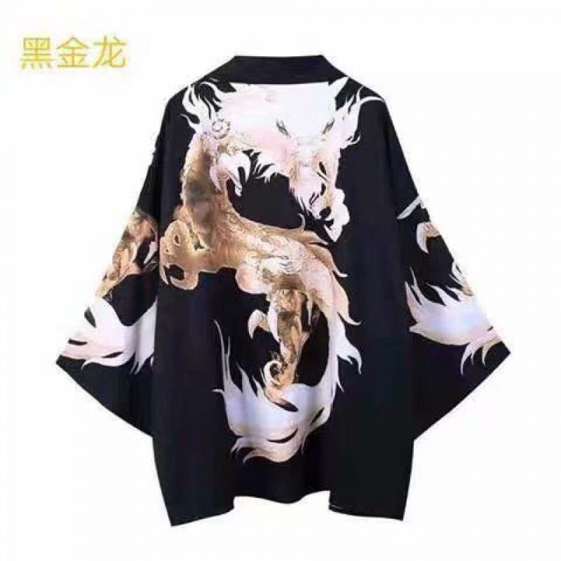 Black Golden Dragon Taoist Robemen's wear improvement Hanfu Chinese style summer Thin Tang costume Chaopai Short sleeve Taoist Robe Cape Xianqi Retro Sunscreen