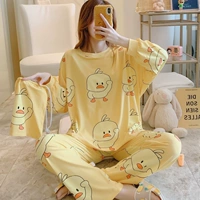 Хлопковая осенняя брендовая милая тонкая летняя пижама, длинный рукав, в корейском стиле, популярно в интернете