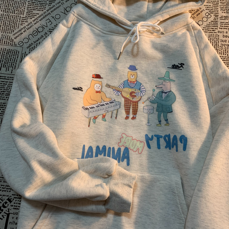 WhiteSense of antiquity lovely Cartoon Hooded Sweater female Autumn and winter easy bf Lazy wind Plush jacket student loose coat tide
