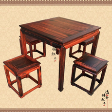 стол со стульями 红木家具 老挝大红酸枝四方桌 交趾黄檀八仙桌