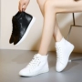 Giày đế bằng da đế cao nữ 2018 mùa thu mới phiên bản Hàn Quốc của giày đế xuồng nhỏ màu trắng hoang dã giày converse cao cổ