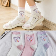 Mùa thu và ngày đông vớ vớ cotton cotton hoạt hình kỳ lân chic cá tính màu hồng tím cô gái vớ Hàn Quốc