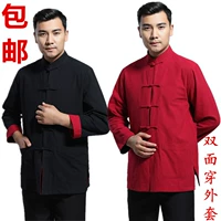 Nam Tang phù hợp với áo khoác mùa thu trung niên áo sơ mi nam Trung Quốc quần áo dài tay cotton hai mặt trẻ trung phong cách Trung Quốc - Trang phục dân tộc kiểu đồ bộ may vải thun