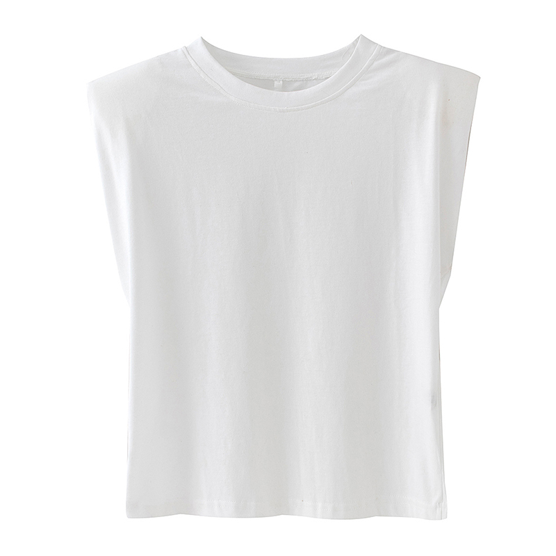 WhiteEurope and America Women's wear fashion Versatile Solid color Sleeveless Shoulder pads Crew neck vest T-shirt easy leisure time Sag Undershirt tide