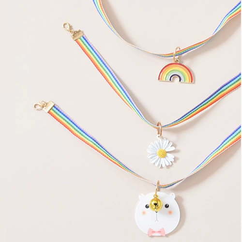 Радужный чокер, колокольчик, шарф, ожерелье, милый аксессуар, кот, в цветочек, котенок