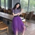 Mùa hè Hàn Quốc kic phần mỏng màu đan áo sơ mi ngắn tay + không thường xuyên nhiều lớp lưới cao eo váy áo cardigan nữ hàn quốc Đan Cardigan