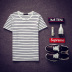 Mùa hè Nam Ngắn Tay Áo T-Shirt Nam Năm Tay Áo Hàn Quốc Xu Hướng Sinh Viên Loose Stripes Nửa Tay Áo T 桖 Quần Áo Nhật Bản Áo phông ngắn