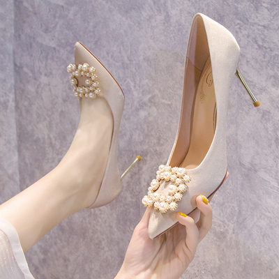 taobao agent Wedding shoes, footwear high heels for bride, 2023 collection, champagne color