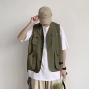 Phiên bản Hàn Quốc hai mươi ba tuổi của xu hướng mặc đồ rộng nhiều túi Nhật Bản dụng cụ retro mùa thu và vest mùa đông nam - Dệt kim Vest