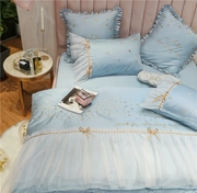 Công chúa gió ren 60 Ai Cập dài chủ yếu cotton bộ bốn mảnh Đơn giản nhỏ sao thêu cung giường - Bộ đồ giường bốn mảnh