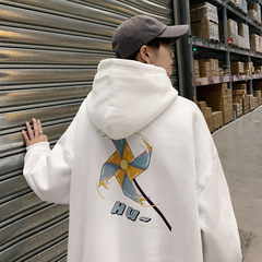 Men's Hoodie trend: Spring Autumn ins Hong Kong Style Hoodie loose fashion brand Pullover white student coat