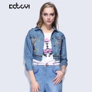 Kabuyi thiết kế ban đầu thương hiệu của phụ nữ mùa xuân và mùa thu thời trang mới ngắn denim áo sơ mi thêu áo khoác nữ