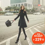Áo khoác len nữ mùa đông 2016 mới phiên bản màu đen Hàn Quốc của A word Váy ngắn váy len lông cừu dày - Áo Hàn Quốc