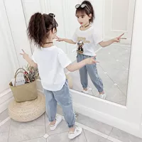 Cô gái mặc bộ đồ mùa hè 2019 trẻ em mới phiên bản Hàn Quốc của chàng trai cực kỳ ngoại cỡ, hợp thời trang ngắn tay hai mảnh mùa hè - Phù hợp với trẻ em quần áo trẻ em 10 tuổi