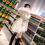 2018 mới chống mùa Hàn Quốc phiên bản của eo trắng dày mỏng phần dài màu lông lớn cổ áo xuống áo khoác của phụ nữ triều