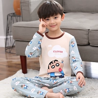 Cartoon Boy Pyjama Mùa hè dài tay Cotton Big Boy Boy Girl Dịch vụ nhà trẻ em Set Crayon Shinchan bộ khủng long dễ thương