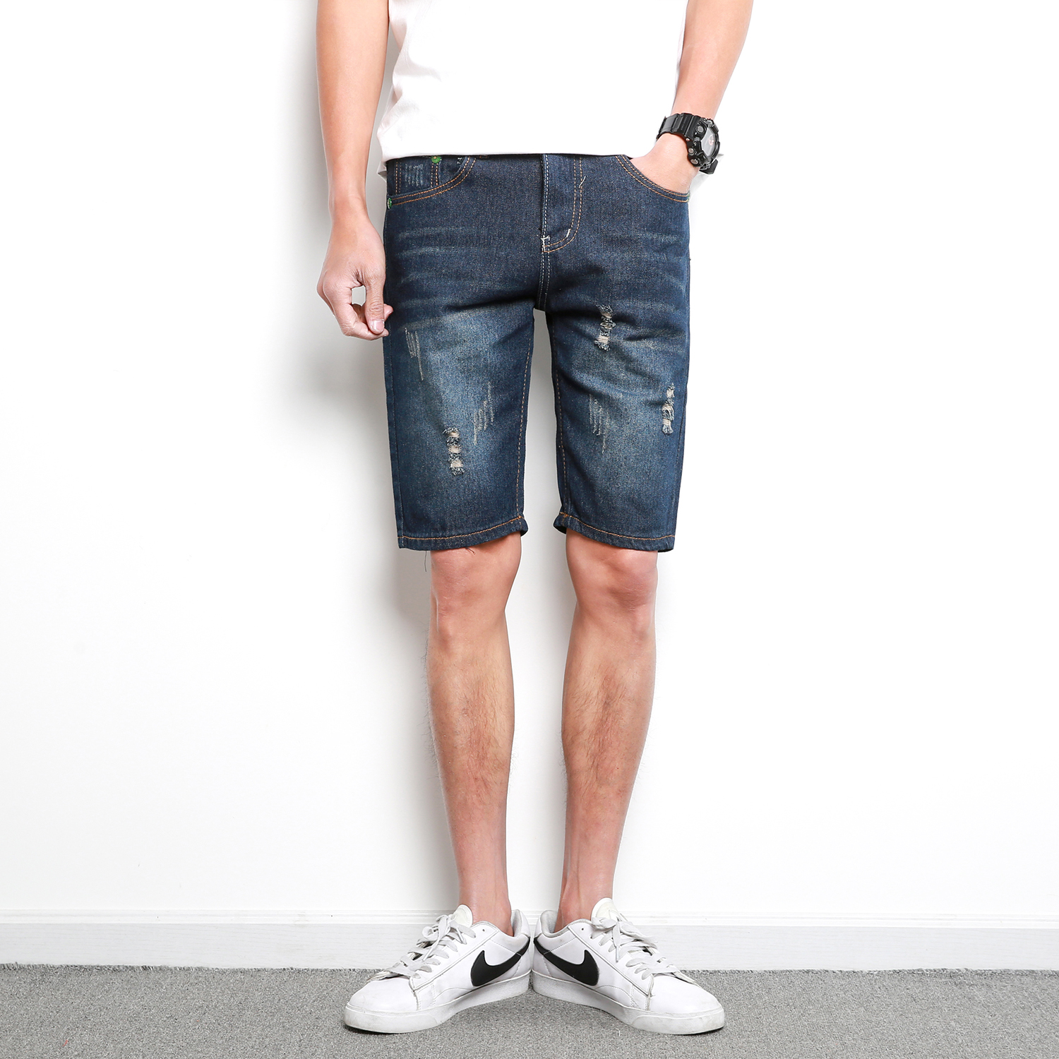 白墙风日系青少年男牛仔裤短裤五分裤大码k130-p20限价49