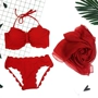 Hàn Quốc thép xẻ ren bikini bikini ngực nhỏ tập hợp áo tắm nữ màu đỏ gợi cảm nấm hoa đồ tắm nữ