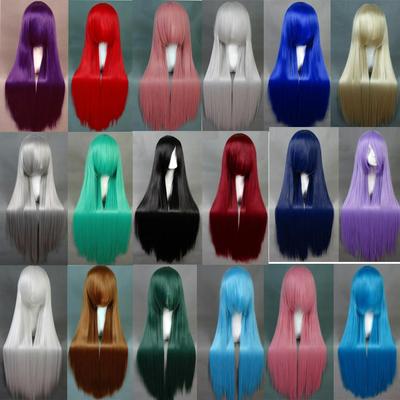 taobao agent Thickened universal long straight hair 100cm black and white gray pink yellow, yellow, yellow -green purple brown daily medium long cos wig