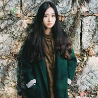 Len áo khoác nữ phần dài mùa thu và mùa đông Hàn Quốc phiên bản 2018 new loose sinh viên văn học retro dày Nizi coat áo khoác nữ dáng dài