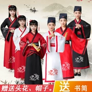 Trang phục trẻ em mới, học tiếng Trung, Hanfu, ba nhân vật, đệ tử, biểu diễn, thư pháp, nghi thức, trang phục văn hóa - Trang phục