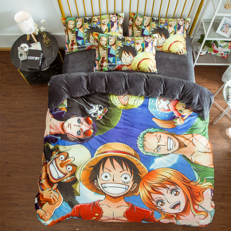 Pirate King 4Cartoon comic Naruto sheet Four piece suit Yu Zhibo Weasel Quilt cover sheet dormitory Three piece set thickening keep warm