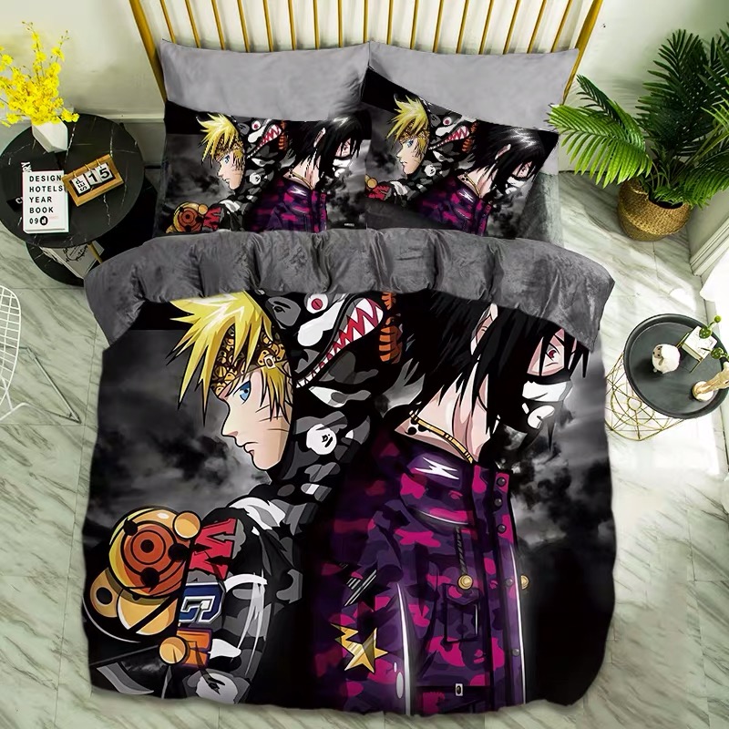GreenCartoon comic Naruto sheet Four piece suit Yu Zhibo Weasel Quilt cover sheet dormitory Three piece set thickening keep warm