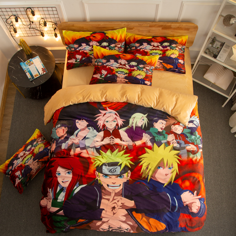 NarutoCartoon comic Naruto sheet Four piece suit Yu Zhibo Weasel Quilt cover sheet dormitory Three piece set thickening keep warm