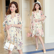 Thai sản váy mùa hè Hàn Quốc phiên bản của bướm in đầm voan thời trang hot mom mùa hè phần dài ngắn tay thai sản dress