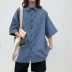 Học sinh hè Hàn Quốc phiên bản retro kiểu Hồng Kông ngắn tay nữ lỏng lẻo áo sơ mi dụng cụ Nhật Bản áo sơ mi tay giữa phong cách Harajuku - Áo sơ mi dài tay Áo sơ mi dài tay