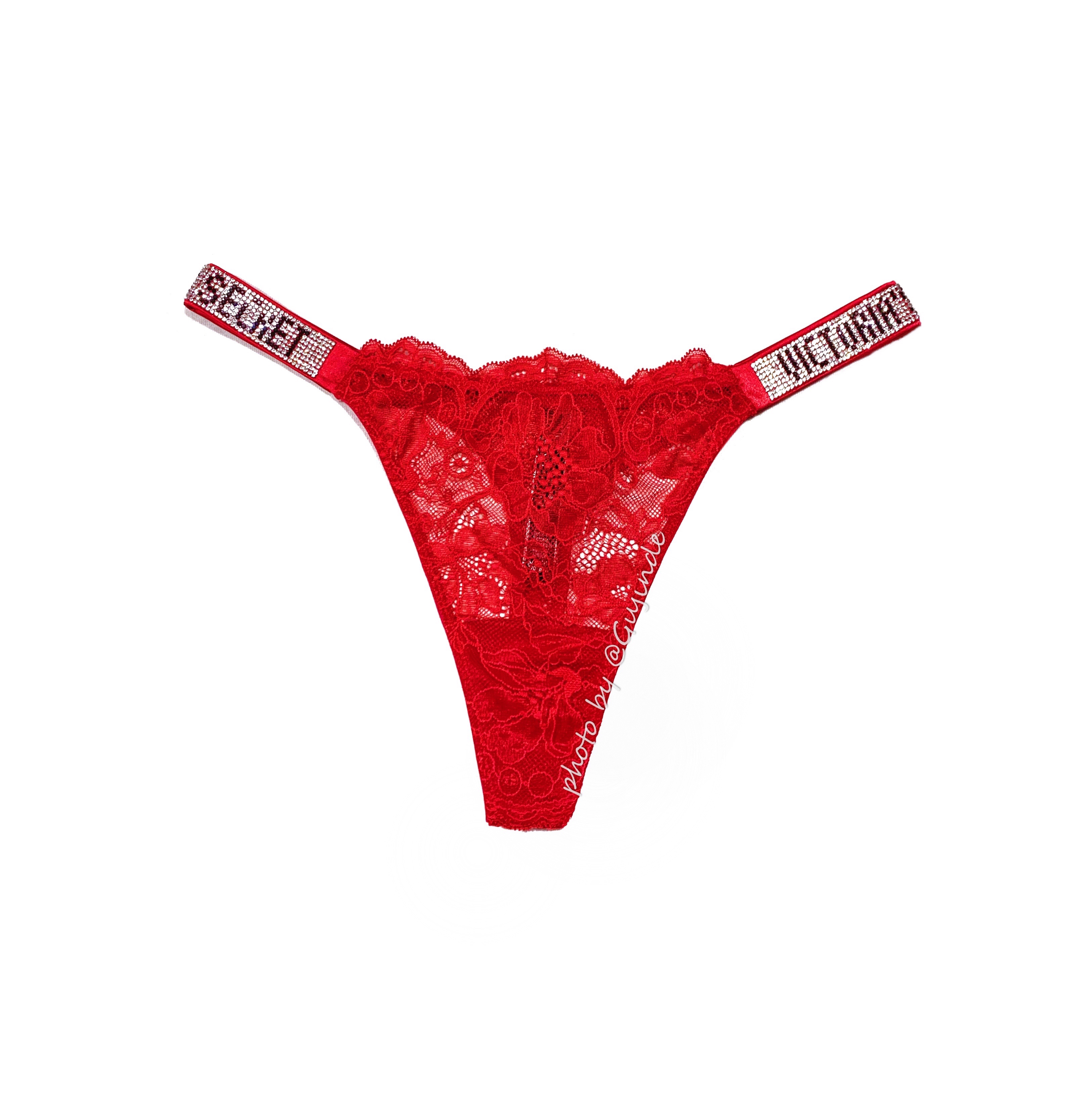 86Q4 Lip Red Pure Lace (No Tag)All love drill pants rhinestone sexy T-back Victoria's Secret Broken drill Letter drill T-back Yang Mi Same