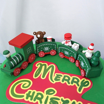 绿色圣诞木头小火车圣诞节烘焙装扮用品甜品台小火车车厢
