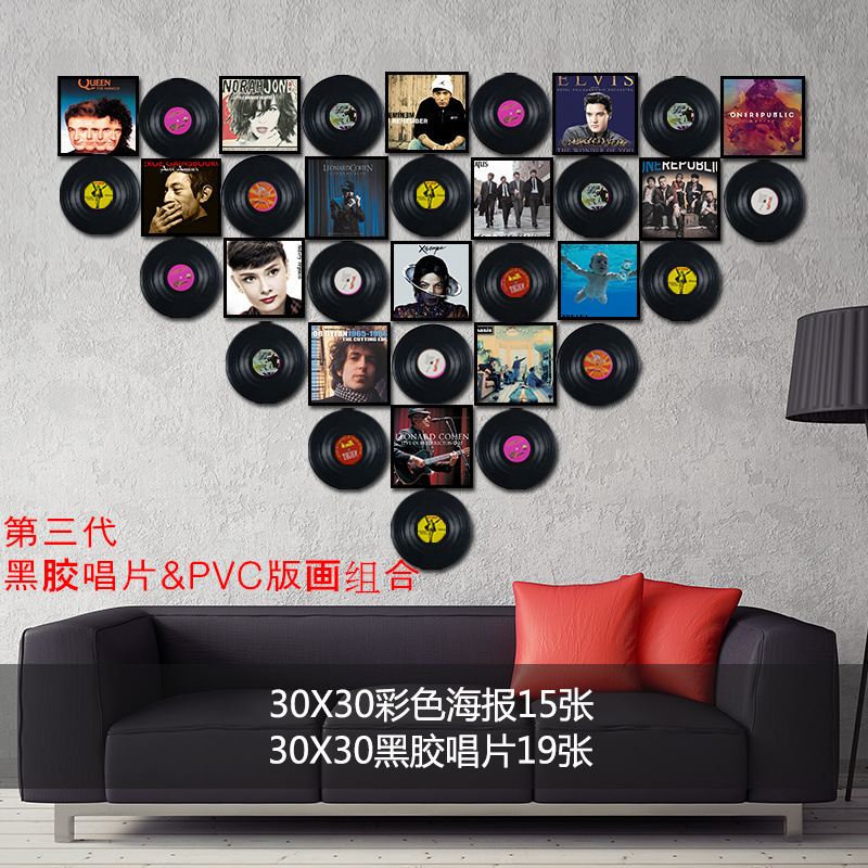 19 Records + 15 Posters (Upgrade Photo Frame)Vinyl record poster Wall decoration loft Industrial wind Retro shop bar cafe personality background Wall decoration