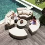 Mái hiên ngoài trời mây châu Âu lớn giường tròn lười biếng giải trí sofa mía ghế biệt thự vườn có thể tháo rời giường tròn bàn ghế sân vườn ngoài trời