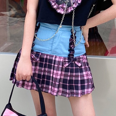 taobao agent Original punk Sweetheart Playing Qi PUNK Sweet and Suspecting Girl Heavy Works Laper Stroke Bags Higher waist pleated skirt