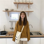 2018 thu đông mới Hàn Quốc áo len cổ tròn áo len rộng màu rắn dài tay áo thun nữ sinh viên