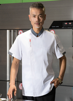 高级厨师工作服男短袖夏季透气中国风工装酒店餐饮饭店厨房定制