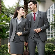 Đàn ông và phụ nữ cao cấp mặc chuyên nghiệp với bộ đồ vest Anh kinh doanh phù hợp với đồng phục quản lý khách sạn - Suit phù hợp