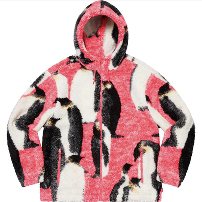 PinkFW20PenguinsHoodedFleeceJacket penguin Hooded Fleece Jacket lovers loose coat