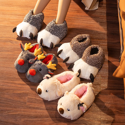 taobao agent Cotton slippers women's bag heels in winter thick bottom cute home warm indoor warm confinement shoe cartoon couple hair cotton shoes men