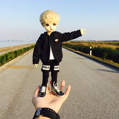 taobao agent 12 -inch soldiers trend puppet/bjd/small tricks/meat/big fish body baby clothing tide brand cotton clothing black cotton clothing