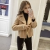 Áo khoác len nữ nhỏ mùa thu 2018 phiên bản Hàn Quốc mới của Slim mỏng ve áo dài tay dài áo len ngắn đoạn áo phao nữ 2021 Áo khoác ngắn