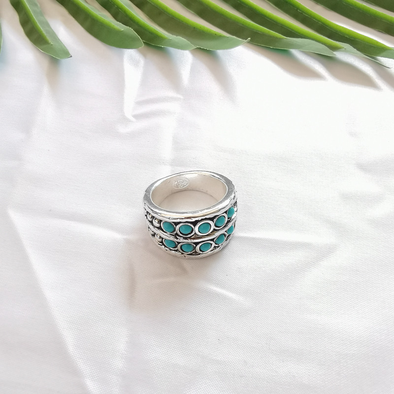 Style 1foreign trade ornaments A87 new pattern personality texture set Turquoise jade Glass Advanced sense Marking Ring ring