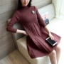 Mùa thu và mùa đông dày đan đầm dài tay Hàn Quốc phiên bản một loại áo len dài váy nửa cao cổ áo sơ mi áo thun váy liền thân chữ a đẹp