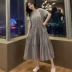 Váy mùa hè của phụ nữ A-line váy sequin lưới ngắn tay váy học sinh phong cách Hàn Quốc váy cổ tích dài giữa rộng - A-Line Váy A-Line Váy