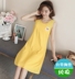 Vest Không Tay Nightdress Nữ Mùa Hè Vành Đai Ngực Pad Sinh Viên Lỏng Cotton Tươi Hàn Quốc Đồ Ngủ Dài Sling Dịch Vụ Nhà Đêm đầm